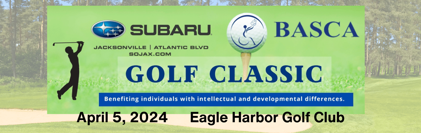 A banner advertising the BASCA Subaru Golf Classic. April 5, 2024, Eagle Harbor Golf Club